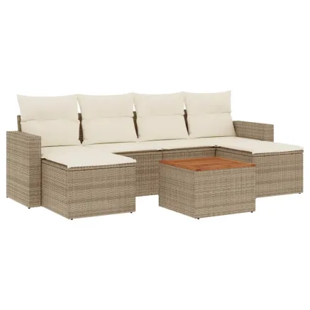 Salon de jardin avec coussins 7 pcs beige résine tressée 2