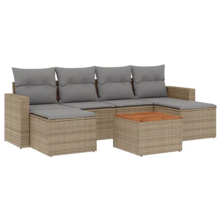 Salon de jardin avec coussins 7pcs mélange beige résine tressée 2
