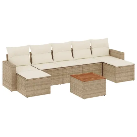 Salon de jardin avec coussins 8 pcs beige résine tressée 2