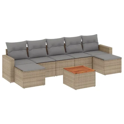 Salon de jardin avec coussins 8pcs mélange beige résine tressée 2