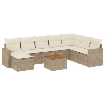 Salon de jardin avec coussins 9 pcs beige résine tressée 2
