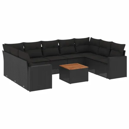Salon de jardin 10 pcs avec coussins noir résine tressée 2
