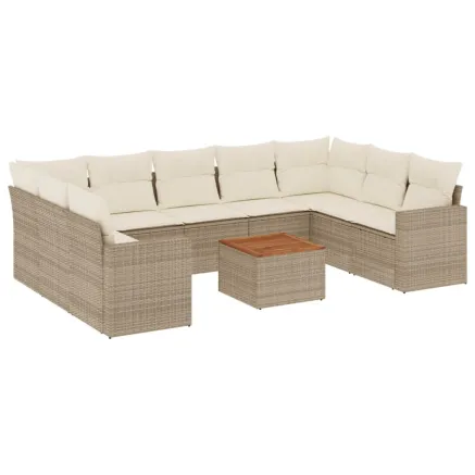 Salon de jardin avec coussins 10 pcs beige résine tressée 2