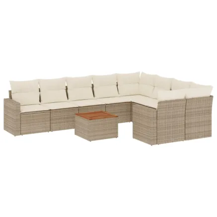 Salon de jardin avec coussins 10 pcs beige résine tressée 2