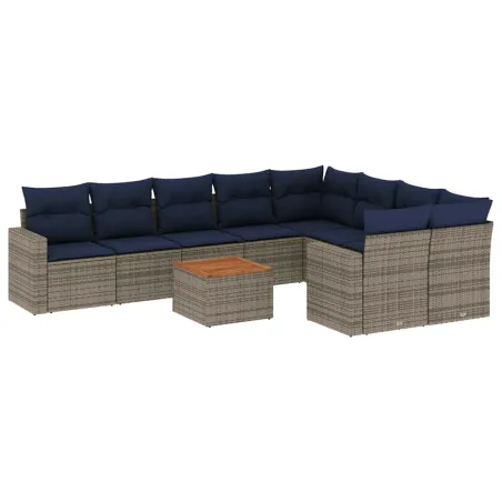 Salon de jardin 10 pcs avec coussins gris résine tressée