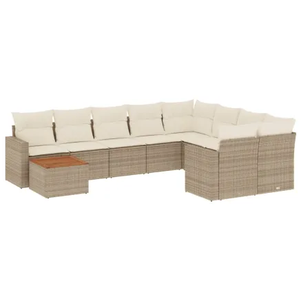 Salon de jardin avec coussins 10 pcs beige résine tressée 2
