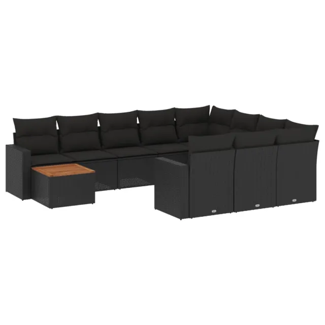 Salon de jardin 11 pcs avec coussins noir résine tressée