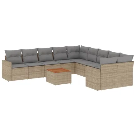 Salon de jardin et coussins 11 pcs mélange beige résine tressée 2