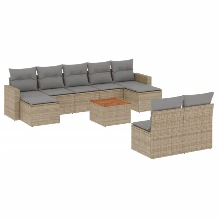 Salon de jardin et coussins 10 pcs mélange beige résine tressée 2
