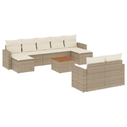 Salon de jardin avec coussins 10 pcs beige résine tressée 2