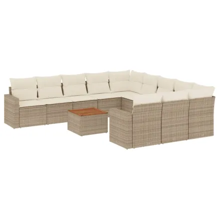 Salon de jardin avec coussins 12 pcs beige résine tressée 2