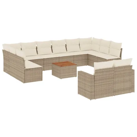 Salon de jardin avec coussins 13 pcs beige résine tressée 2