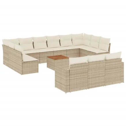 Salon de jardin avec coussins 14 pcs beige résine tressée 2