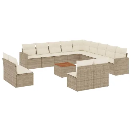 Salon de jardin avec coussins 14 pcs beige résine tressée 2