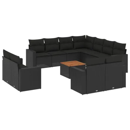 Salon de jardin 12 pcs avec coussins noir résine tressée 2