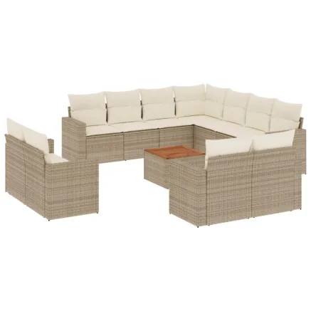 Salon de jardin avec coussins 12 pcs beige résine tressée 2