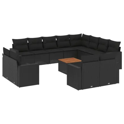 Salon de jardin avec coussins 13 pcs noir résine tressée 2