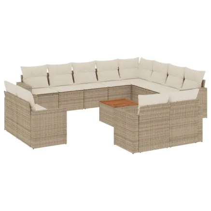 Salon de jardin avec coussins 13 pcs beige résine tressée 2