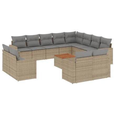 Salon de jardin et coussins 13 pcs mélange beige résine tressée 2
