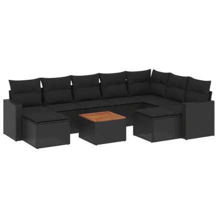 Salon de jardin 10 pcs avec coussins noir résine tressée 2