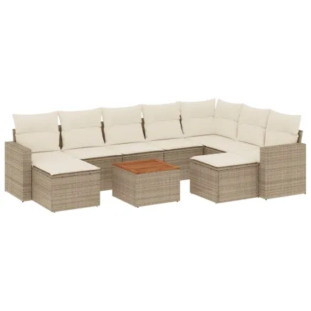 Salon de jardin avec coussins 10 pcs beige résine tressée 2