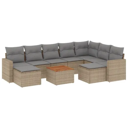 Salon de jardin et coussins 10 pcs mélange beige résine tressée 2