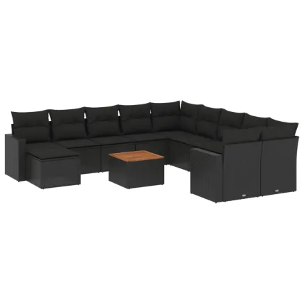 Salon de jardin 12 pcs avec coussins noir résine tressée 2
