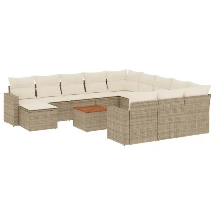 Salon de jardin avec coussins 13 pcs beige résine tressée 2