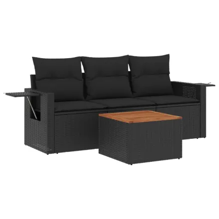 Salon de jardin 4 pcs avec coussins noir résine tressée 2