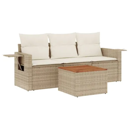 Salon de jardin avec coussins 4 pcs beige résine tressée 2