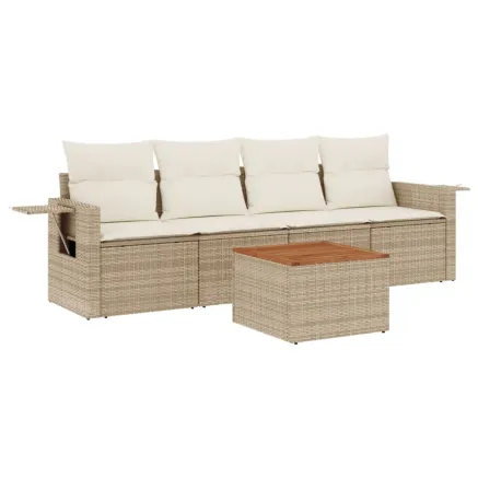 Salon de jardin avec coussins 5 pcs beige résine tressée 2