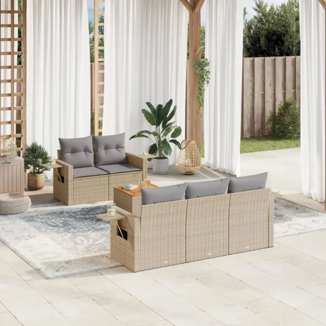 Salon de jardin avec coussins 6pcs mélange beige résine tressée