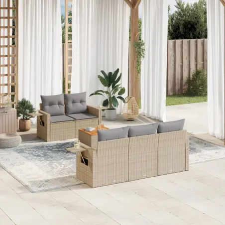 Salon de jardin avec coussins 6pcs mélange beige résine tressée