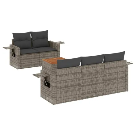 Salon de jardin 6 pcs avec coussins gris résine tressée 2