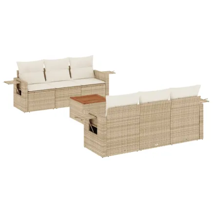 Salon de jardin avec coussins 7 pcs beige résine tressée 2