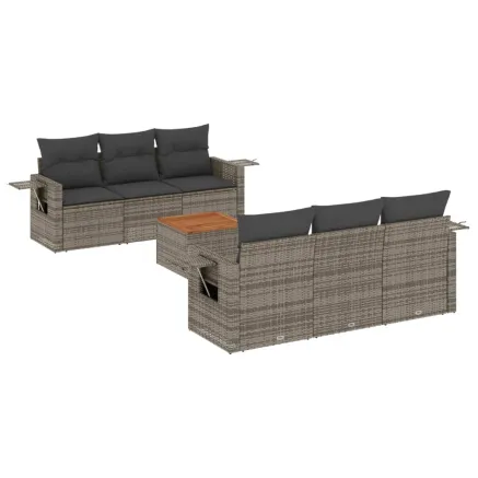 Salon de jardin avec coussins 7 pcs gris résine tressée 2