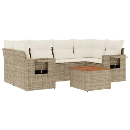 Salon de jardin avec coussins 7 pcs beige résine tressée 2