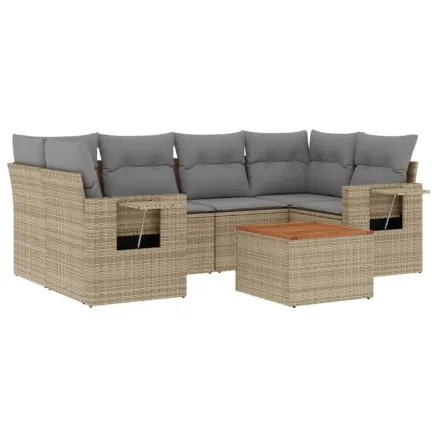 Salon de jardin avec coussins 7pcs mélange beige résine tressée 2