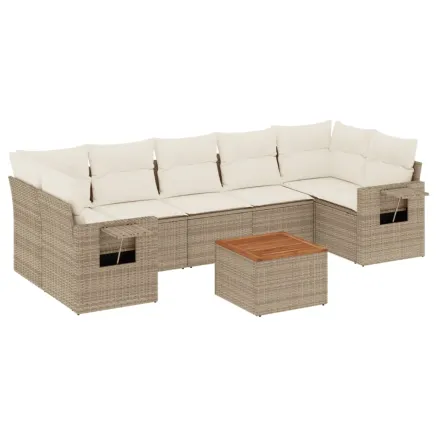 Salon de jardin avec coussins 8 pcs beige résine tressée 2