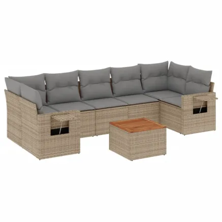 Salon de jardin avec coussins 8pcs mélange beige résine tressée 2