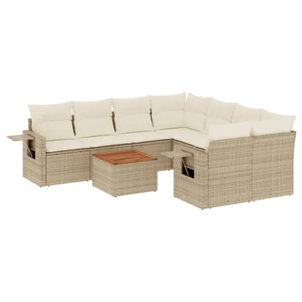 Salon de jardin avec coussins 9 pcs beige résine tressée 2