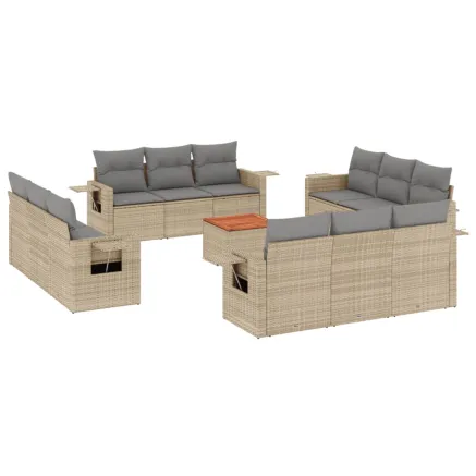 Salon de jardin et coussins 13 pcs mélange beige résine tressée 2
