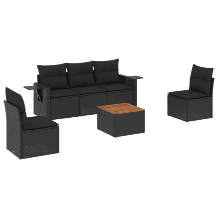 Salon de jardin 6 pcs avec coussins noir résine tressée 2