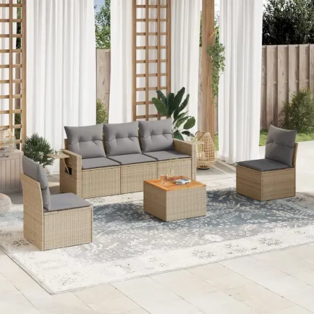Salon de jardin avec coussins 6pcs mélange beige résine tressée