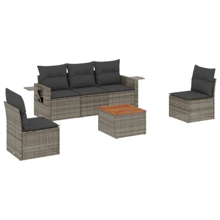 Salon de jardin 6 pcs avec coussins gris résine tressée 2
