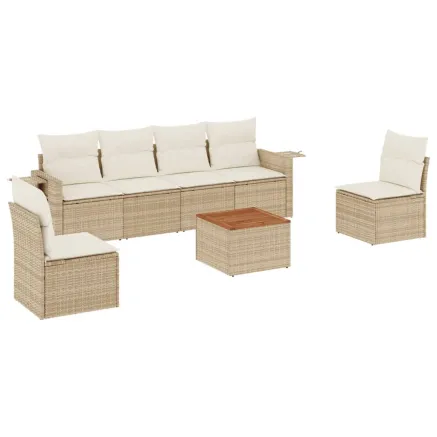 Salon de jardin avec coussins 7 pcs beige résine tressée 2