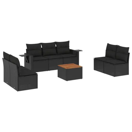 Salon de jardin 8 pcs avec coussins noir résine tressée 2