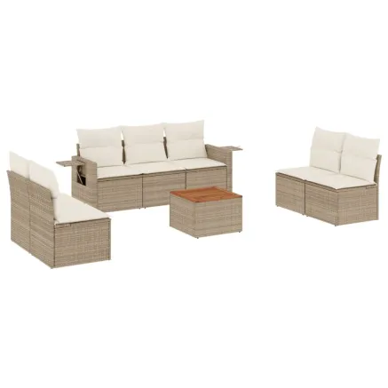 Salon de jardin avec coussins 8 pcs beige résine tressée 2