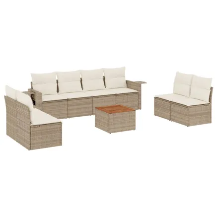 Salon de jardin avec coussins 9 pcs beige résine tressée 2