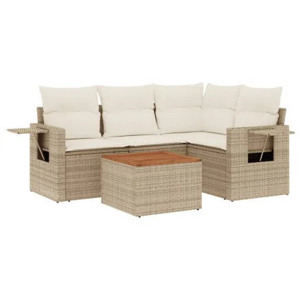 Salon de jardin avec coussins 5 pcs beige résine tressée 2